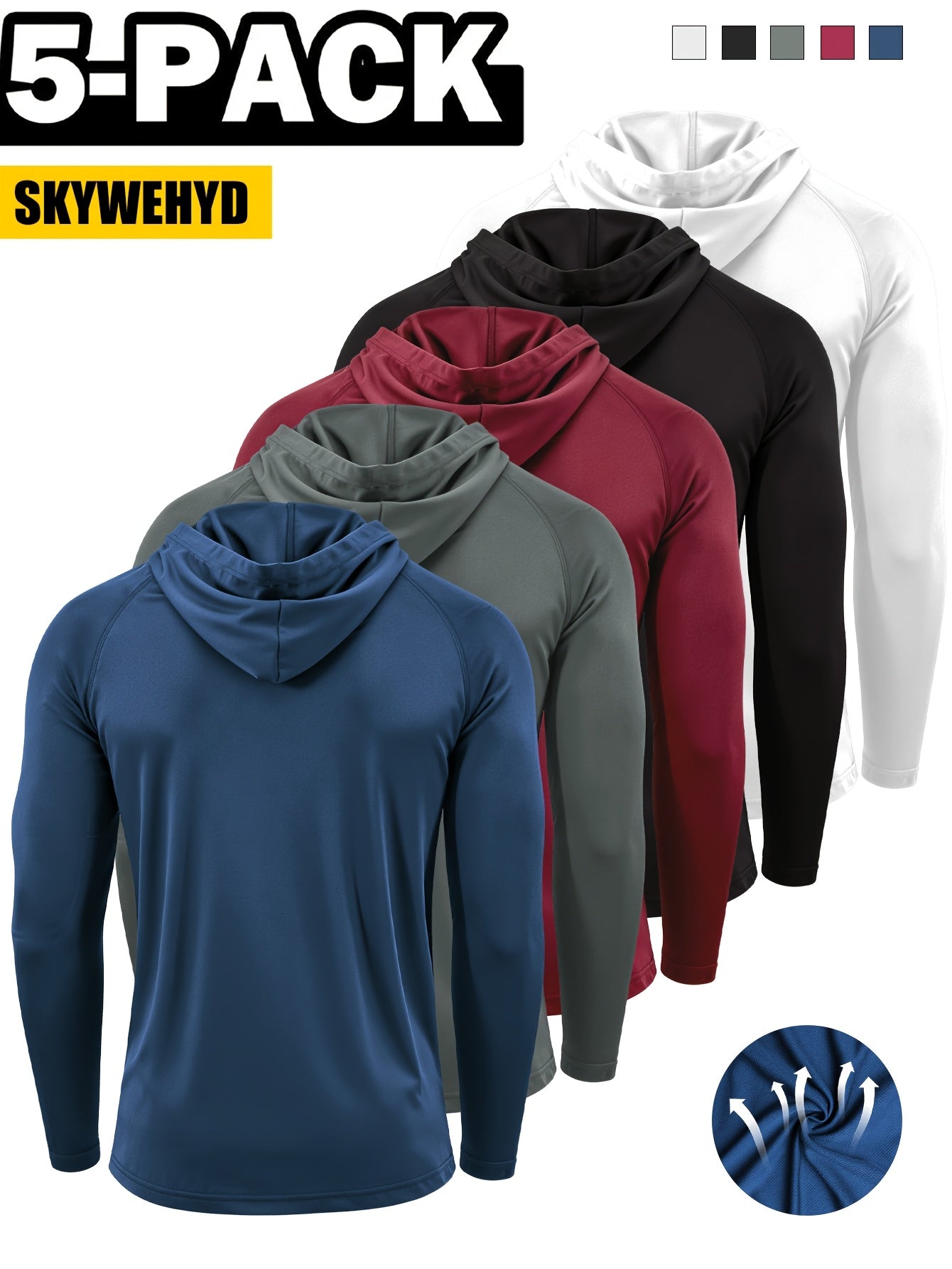 Men 5pcs Spring Summer Long Sleeve Hooded Sweatshirt Set, Quick Dry Breathable Lightweight Hoodie T-Shirt, Sports Outfit for Outdoor Fishing, Gym, Running, Basketball, Travel Leisure, Ideal Father's Day Gift for Dad Men Daily Holiday Present