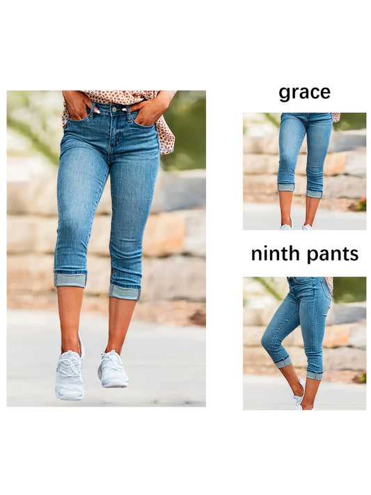 Retro Monkey Elastic Denim Cropped Trousers, **"Denim Is Also Exquisite! Lazy Retro Hides a Little Rebellion"** **" Elasticity + Retro, Details Make Basic Models "Pants" Rise to Level! "**