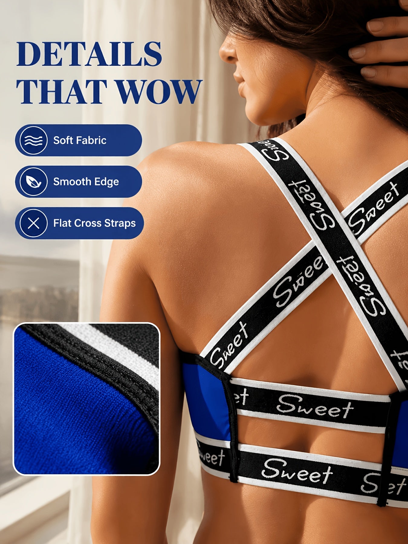 8pcs 8 Pack Women Crisscross Back Push Up Bra & Panty Sets, Soft Quick Dry Breathable Sports Lingerie, Contrast Color Straps Low Rise Underwear, Women'S Sexy Lingerie & Underwear
