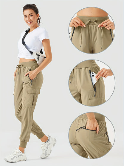 Women'S Cargo Joggers Hiking Pants Lightweight Camping Quick Dry 50+ Zippered Pockets
