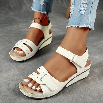 Women'S Wide Width Wedge Sandals Summer New Style, Fashionable And Versatile, Lightweight And Comfortable, Thick Soled, Magic Tape, Exposed Toe Women'S Shoes