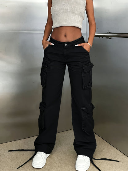 Y2K Style Retro Wash Water Era Feel Women's Work Pants, Basic Multi-functional Pockets Are Very Suitable for Street Travel.