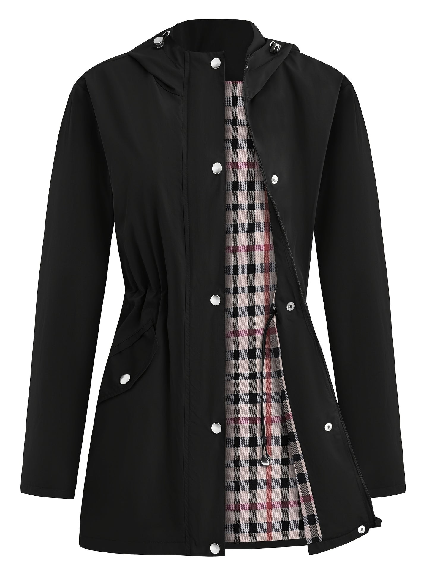 Women'S Lightweight Raincoat - Breathable Windbreaker Jacket With Adjustable Hood, Stylish Trench Coat For Outdoor & Work, Machine Washable, X-Shape Design