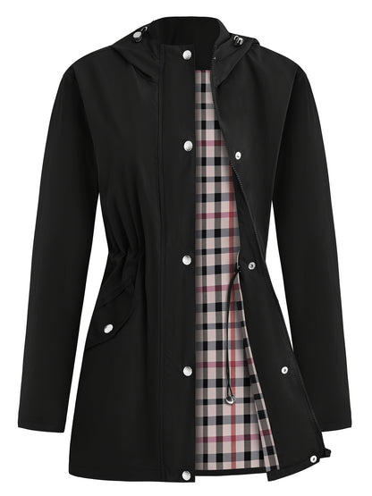 Women'S Lightweight Raincoat - Breathable Windbreaker Jacket With Adjustable Hood, Stylish Trench Coat For Outdoor & Work, Machine Washable, X-Shape Design