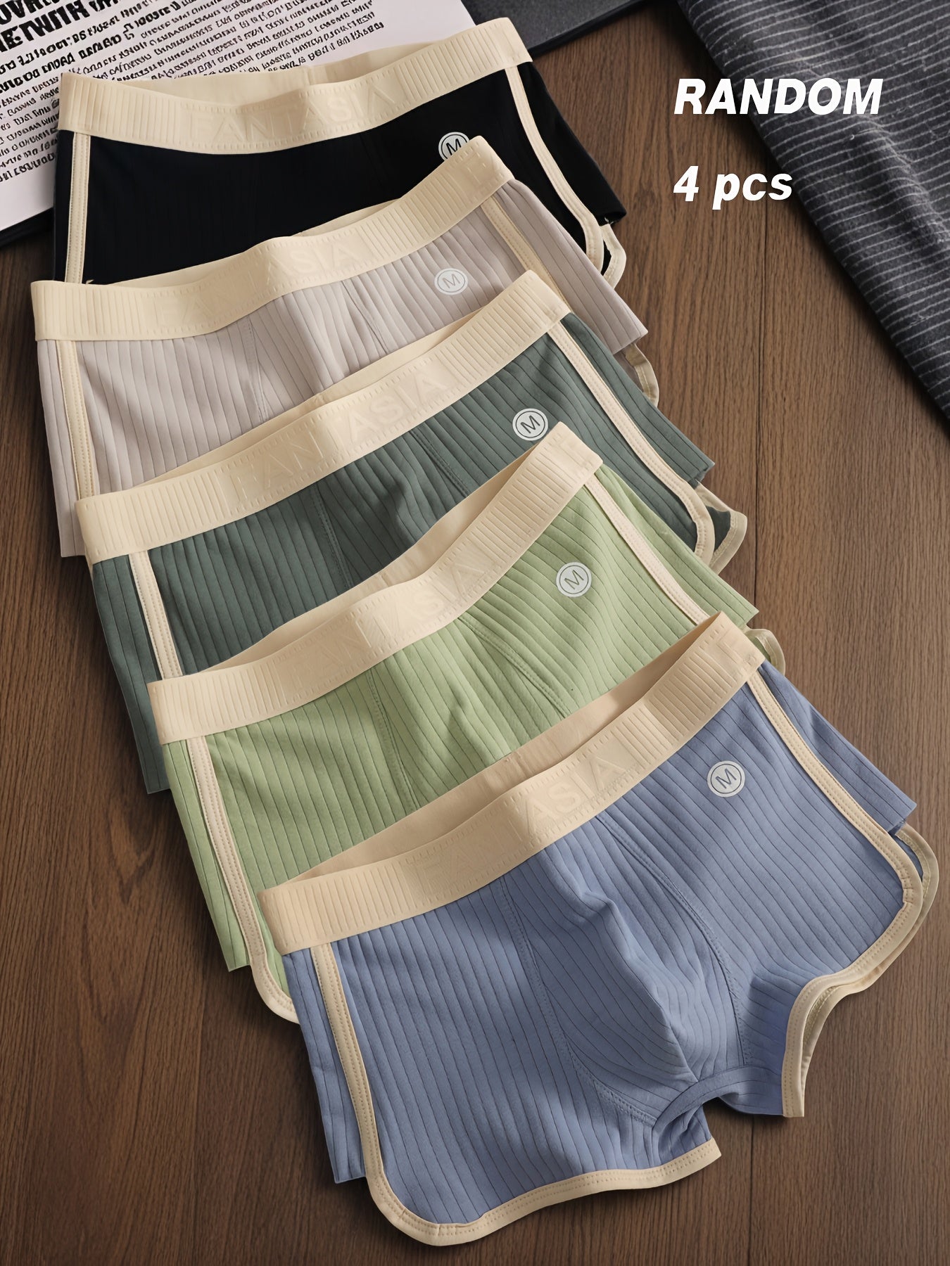 4pcs-random Color Knit Striped Shorts - product view 3