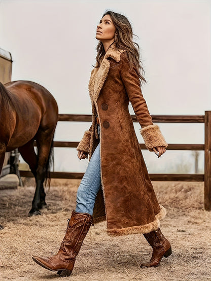 Women'S Western Vintage Trench Coat Plush Autumn And Winter Fashionable Warm Coat
