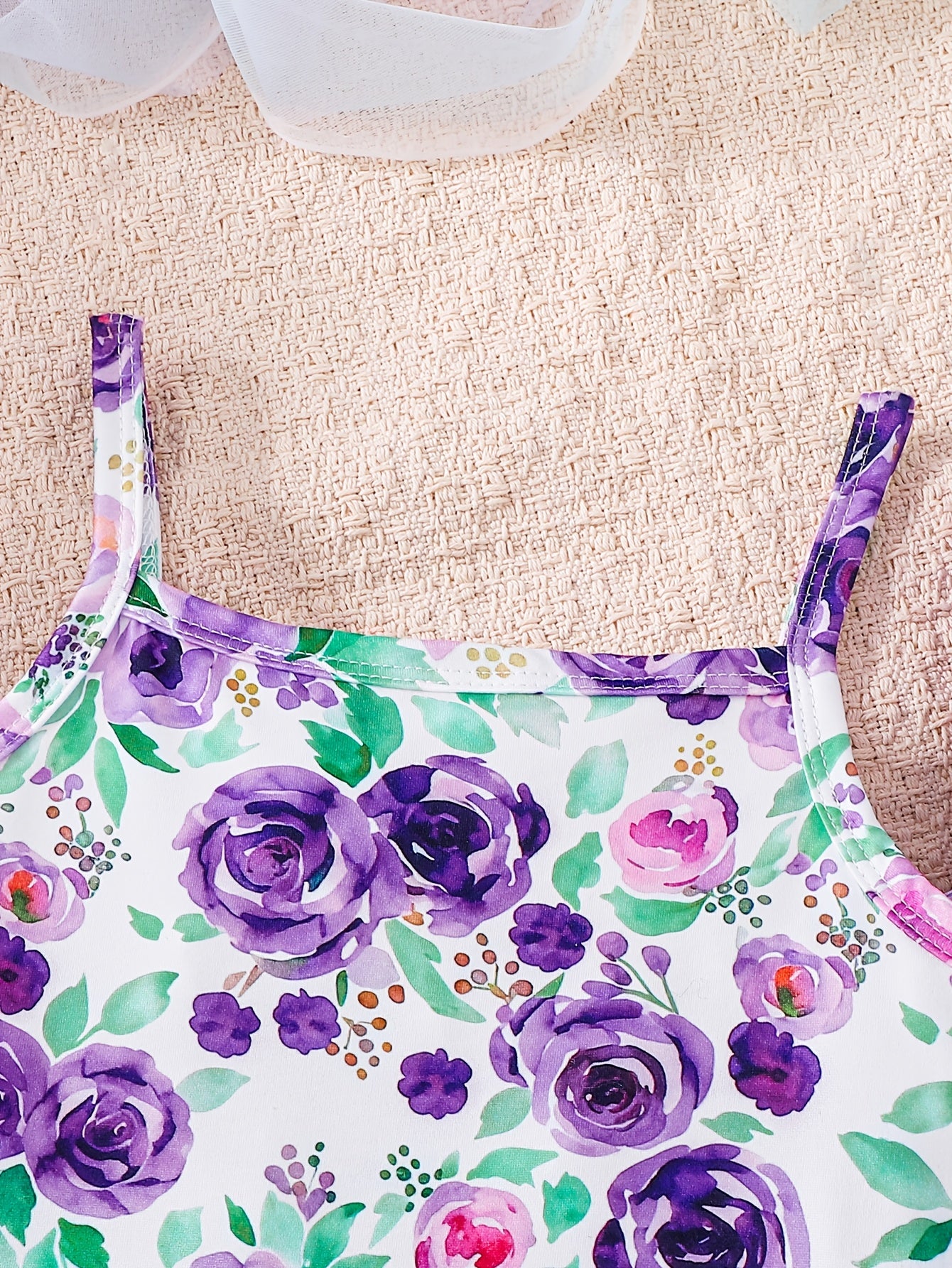 3pcs Girls' Summer Dress Strap Skirt Set | Purple Floral Print, Solid Color Style, and Heart Wave Dot Pattern - Casual Knitted Fabric, Midi Length, Sleeveless