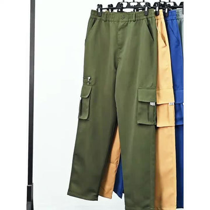3pcs Men'S Casual Solid Color Cargo Pants, Polyester Non-Stretch Woven Fabric, Multiple Pockets, Regular Fit, Spring/Fall Season, Hiking & Outdoor Scene, Weekend Casual Occasion, Thick