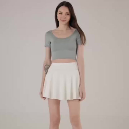Women 2pcs Skirts 2in 1 Flowy Cheeky Short Skirts Stretchy Flared Casual  Skirts Womenswear Bottom