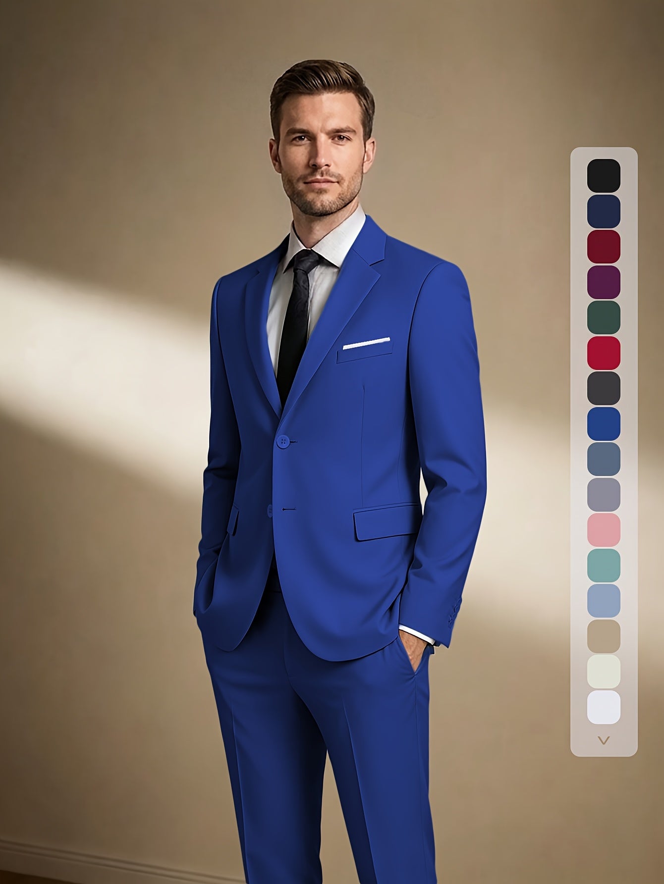 Men's Suits for Men, Trajes Para Hombres Elegantes - Solid Color Serge Blazer Pants Set, Slim Fit Modern Men's 2pcs Suit for Business, Formal & Graduation Events