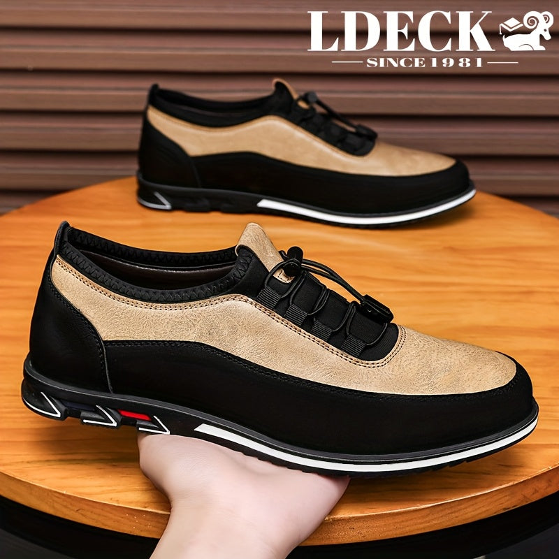 LDECK Mens Elastic Band Loafers Soft Lining For Comfortable Walking Durable Outsole Classic Modern Look Perfect Commuter Shoe Gift Choice