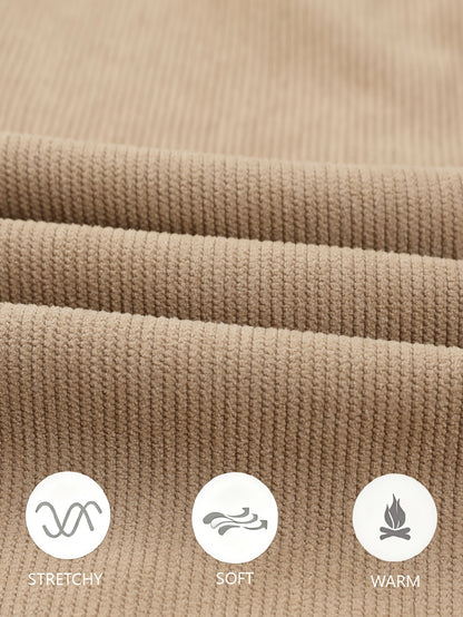 Men'S Solid Corduroy Straight Pants, Retro Pocket And Drawstring Waist, Breathable All-Season Trousers, Casual Daily And Workwear, Machine Washable, Comfortable Straight Fit Pants for Daily Activities