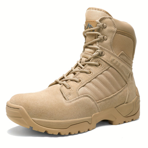 Men's Tactical Boots 8-Inch with Side Zipper Lightweight High Quality Motorcycle Combat Boots Non-Slip Comfortable Hiking Boot Trekking Outdoor Hiking Jungle Running Mountaineering