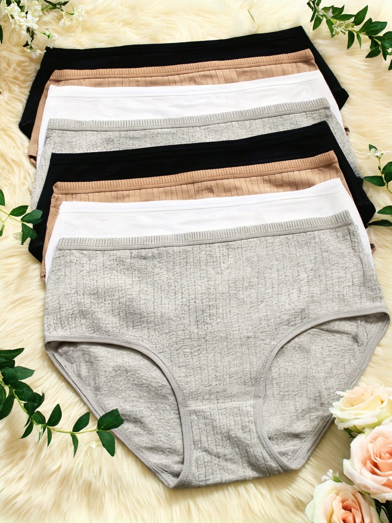 8pcs Of Oversized High Waisted Women's Underwear, 95% 5% Stretch, Breathable, Abdominal Control, Solid Color, Fabric Underwear