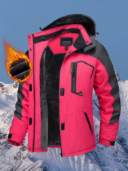 Winter Jacket for Women - Women's Ski Snowboard Jacket Thermal Fleece High Quality Insulated Snow Jacket Casual Work Jacket Outdoor Sports Coat Windbreaker Parka 4 Pockets Camping Snow Jacket Windproof Hood Warm Winter Hiking Fleece Lined Jacket