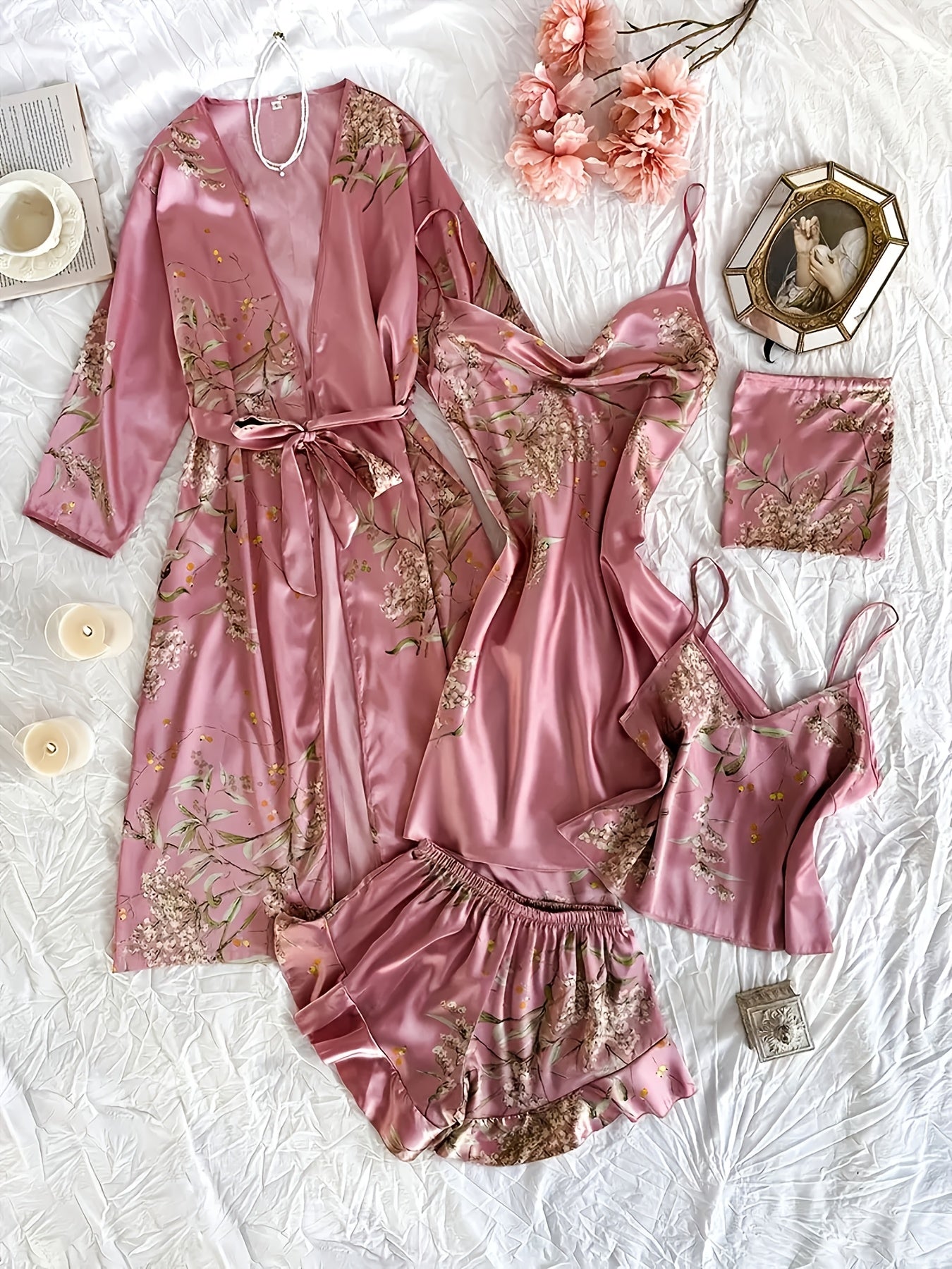 V-Neck Camisole Sleepwear, Stylish Printed Camisole Gowns, Cozy And Relaxed Women'S Sleepwear, Nightgowns, And Nightdress Collections. Long-Sleeve Robe, High-Neck Camisole Skirt, Backless V-Neck Top, And Pleated Shorts Are Casual And Adaptable