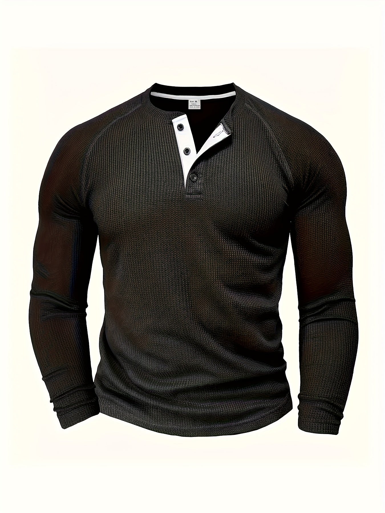 5pcs Men'S Loose Solid Color Henry Shirt, Round Neck Half Button Long Sleeve Shirt, Suitable for Spring And Autumn Outdoor Activities ZLT8051