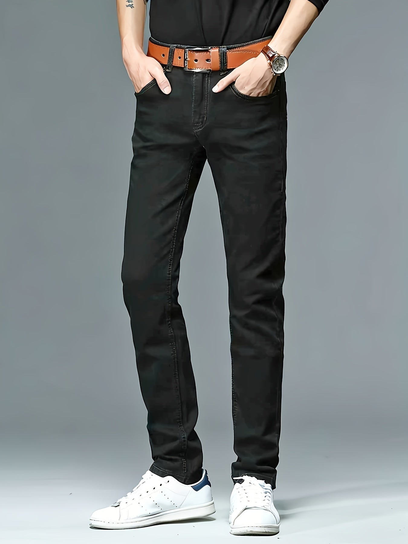 Men'S Regular Cut, Comfortable Stretch Waist Jeans, Classic All-Season Style, Comfortable Stretch Straight Leg Design. Suitable for Casual, Business, And Work Wear, Everyday Casual Attire, And a Must-Have Gift