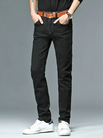 Men'S Regular Cut, Comfortable Stretch Waist Jeans, Classic All-Season Style, Comfortable Stretch Straight Leg Design. Suitable for Casual, Business, And Work Wear, Everyday Casual Attire, And a Must-Have Gift