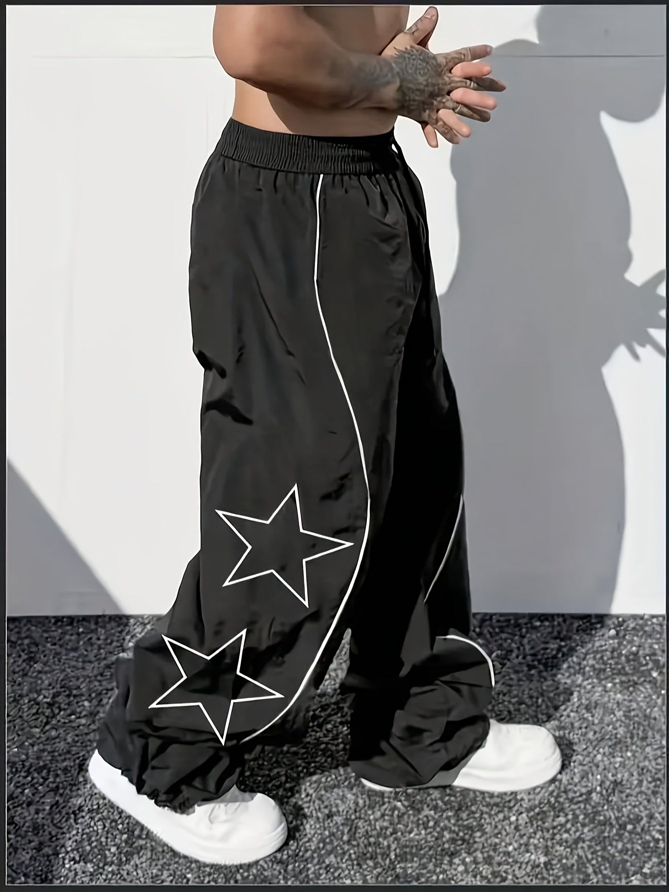 Men'S Outdoor Casual Running Pants with Star Print - Solid Color & Training Trekking Pants, Pocket Design for Spring/Fall, Beach, Urban Strolls - Regular Fit for Mature S (Daily Wear)