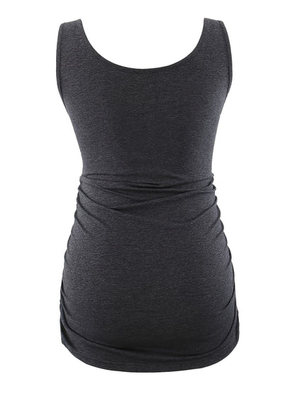 Women's Full Bump Coverage Maternity Tank Top - All-Stage Pregnancy Shirt with Side Ruching & Scoop Neck, Stretchy Rayon-Spandex Sleeveless Nursing Vest for Postpartum Wear, Breathable Belly-Friendly T-Shirt (No Chest Pads)