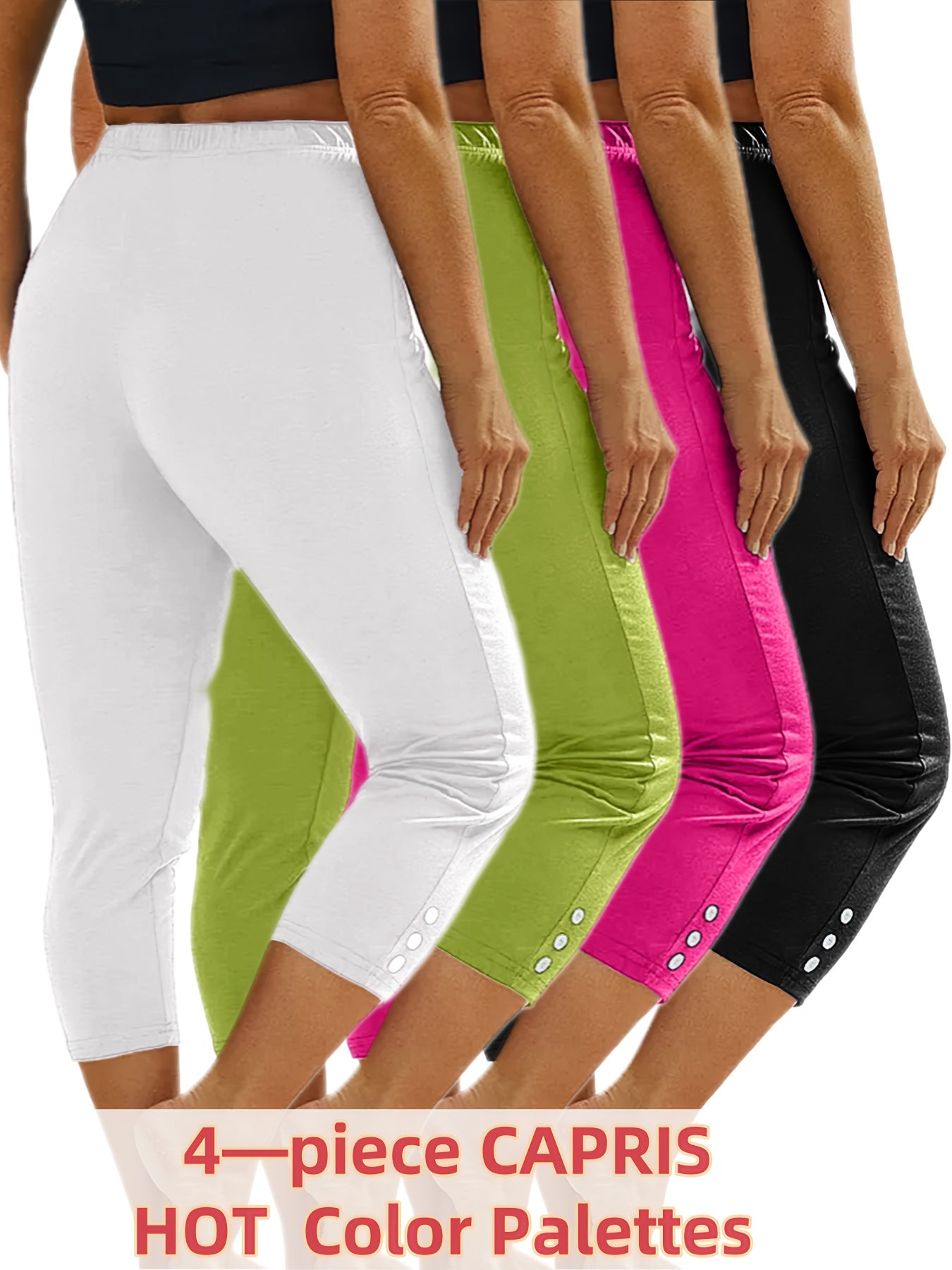 Women's White+Green+Light Blue+Black High-Waist Leggings - product view 34