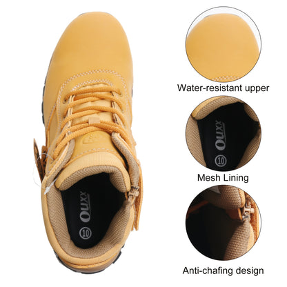 Men's Work Boots, YKK Zipper, Steel Toe Shoes, Anti-Slip Rubber Sole, Genuine Leather Upper, Puncture-Proof(OX2519)