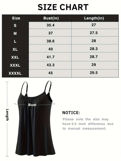 Vislivin Summer Women'S Camisole Tops with Built-In Bra - Seamless Sleeveless Tank Tops, Soft Flowy Loose Fit Cami with Adjustable Spaghetti Straps, Comfy Elegant Blouse for Casual Wear
