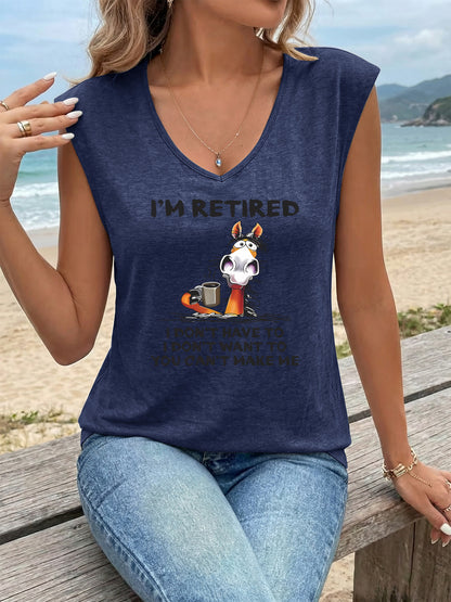 Women'S Casual Athletic V-Neck Tank Top | Trendy Sleeveless T-shirt for Comfortable and Breathable Summer & Beach Wear, Retired Design with a Touch of Humor, Cartoon Pattern