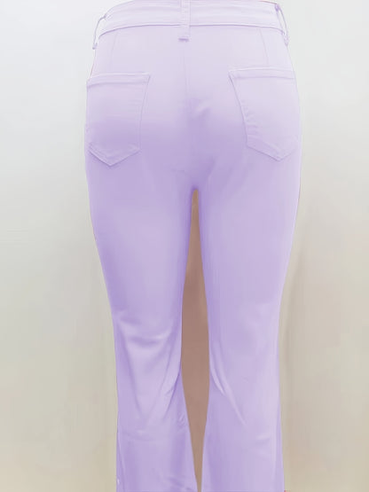 26AW Women'S Stretchy Vintage Multi-Use Casual Chic Mid-Rise Pants with Pockets, Machine Washable, Long-Lasting, Flared Denim Trousers for Trendy Street Style