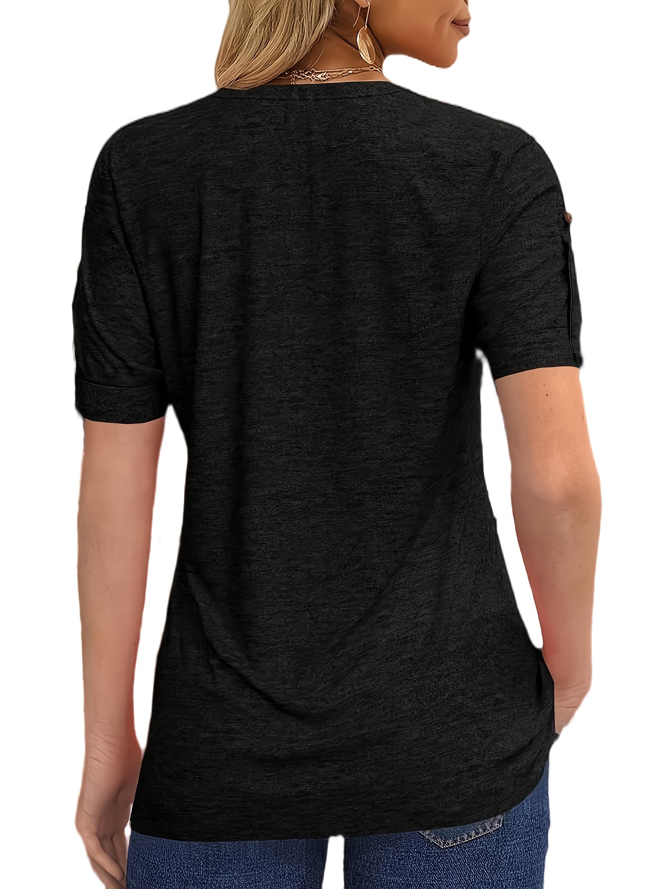Casual Short-Sleeve T-Shirt for Women, Featuring a Pleated Design And V-Neck in Solid Colors, Perfect for Summer
