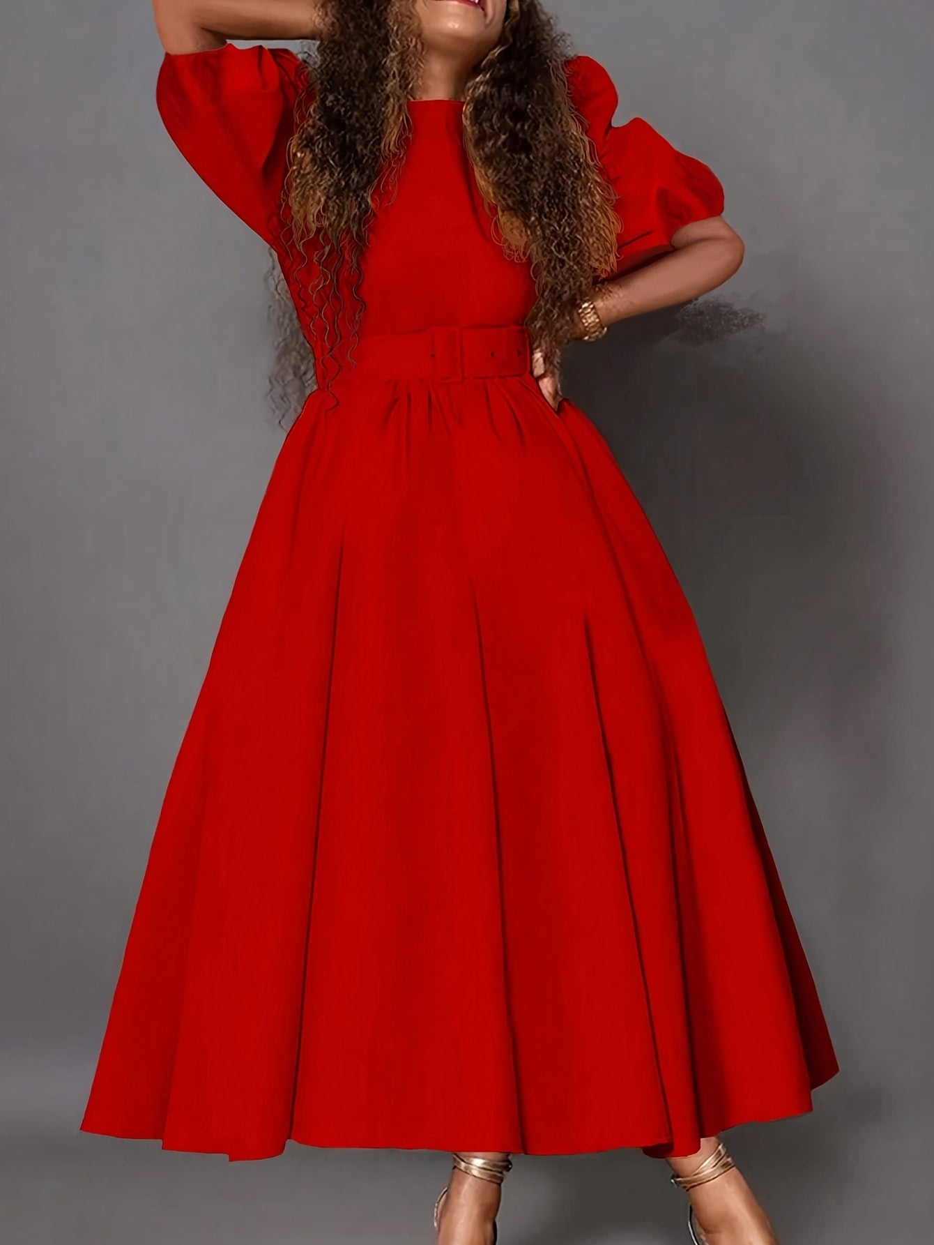 Local Elegant Fashion Women's Dress Spring/Summer Waist-Cinched Elegance Lady Large-Skirt Solid Color with Pocket Belted Dress