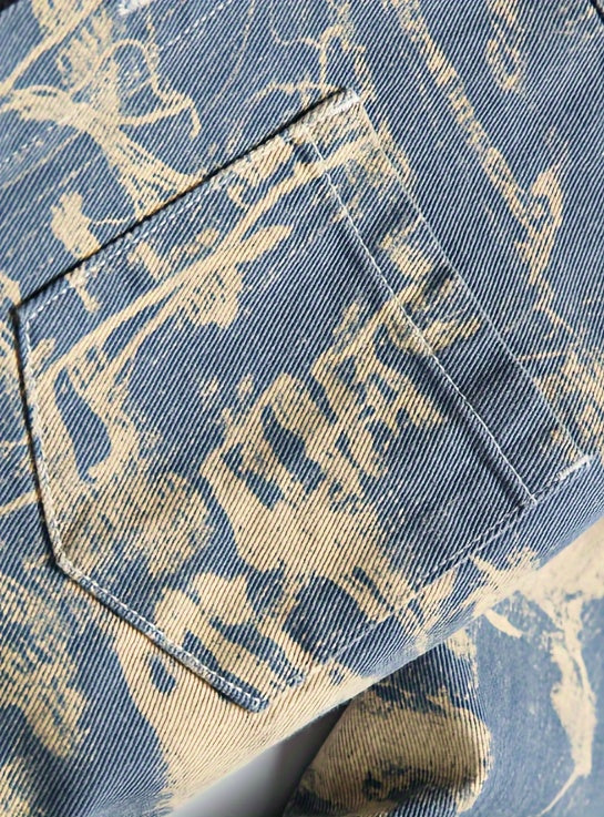 Men's Camo Top Denim Shirt Long-sleeve Top, Men's Heavy Winter Denim Jacket, Vintage-style Blue Washed Denim Coat