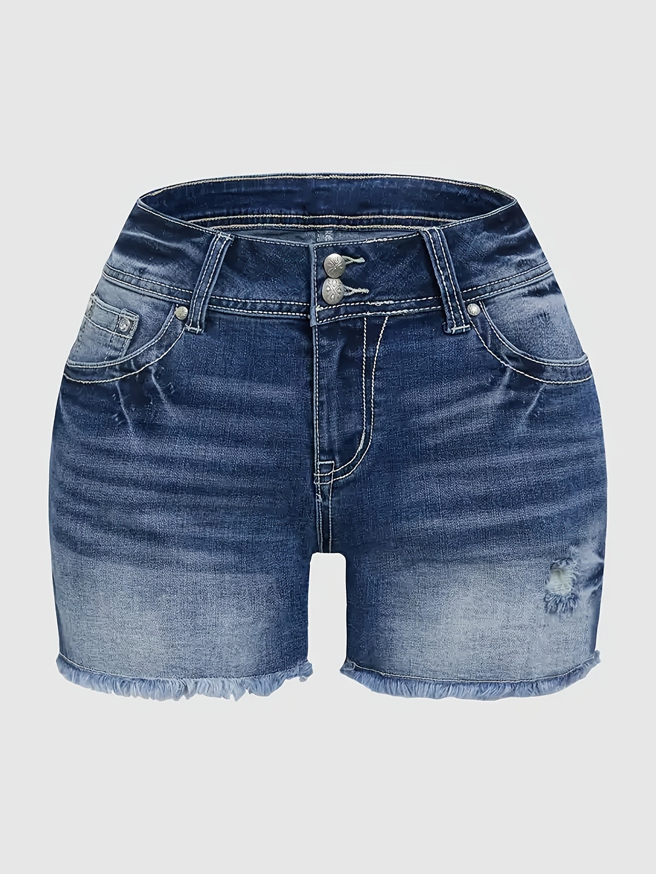 Women's Medium Blue Cotton Slim-Fit Denim Shorts - product view 11