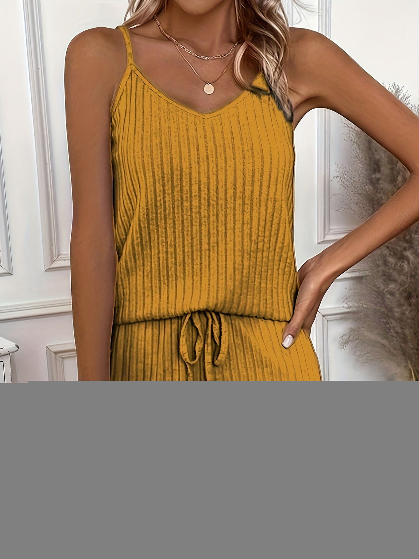 Women's Versatile Ribbed Solid Color Vest Top with Casual Shorts 2pcs Set