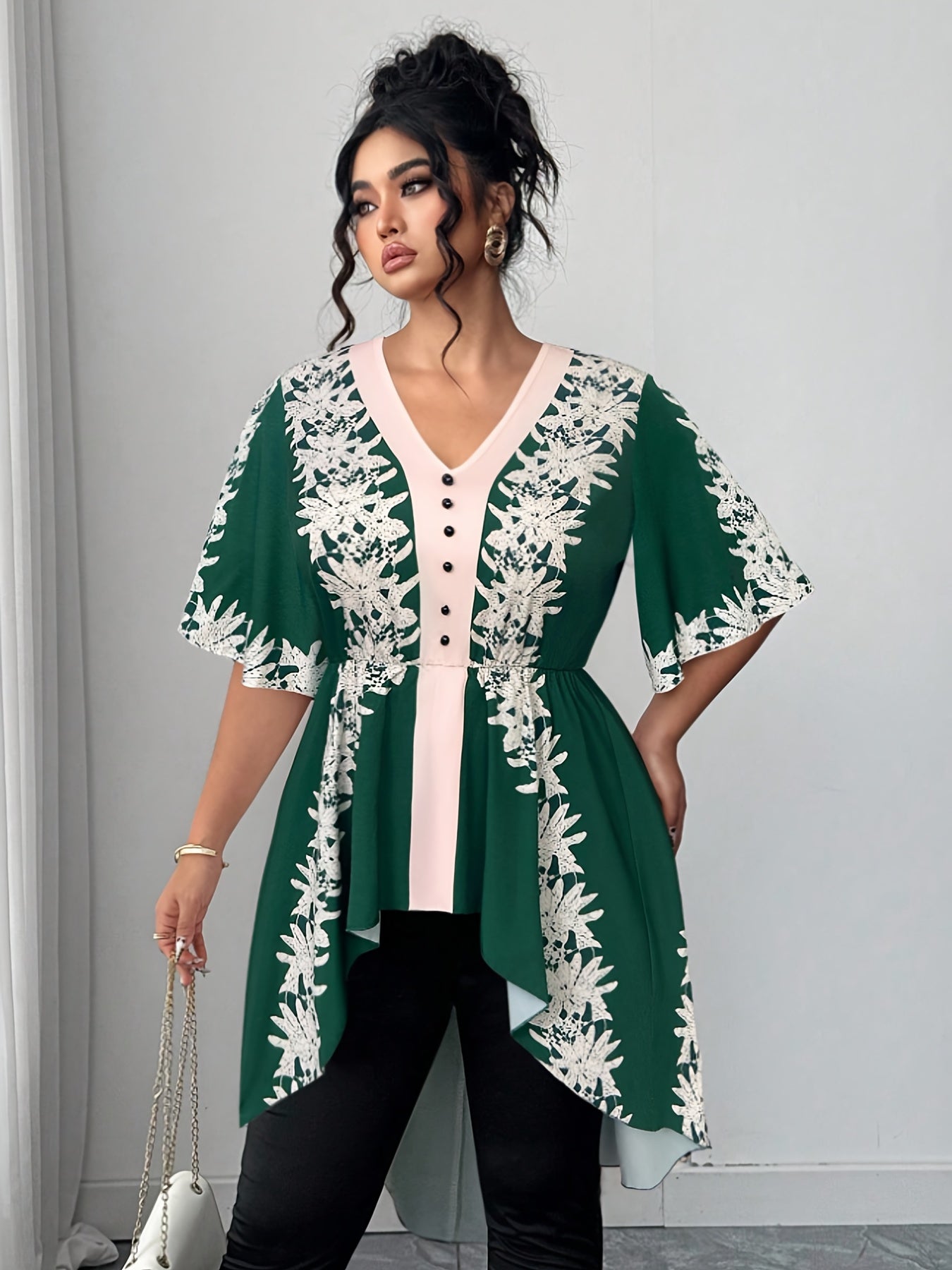 Women's White Polyester Printed V-Neck Dress - product view 34
