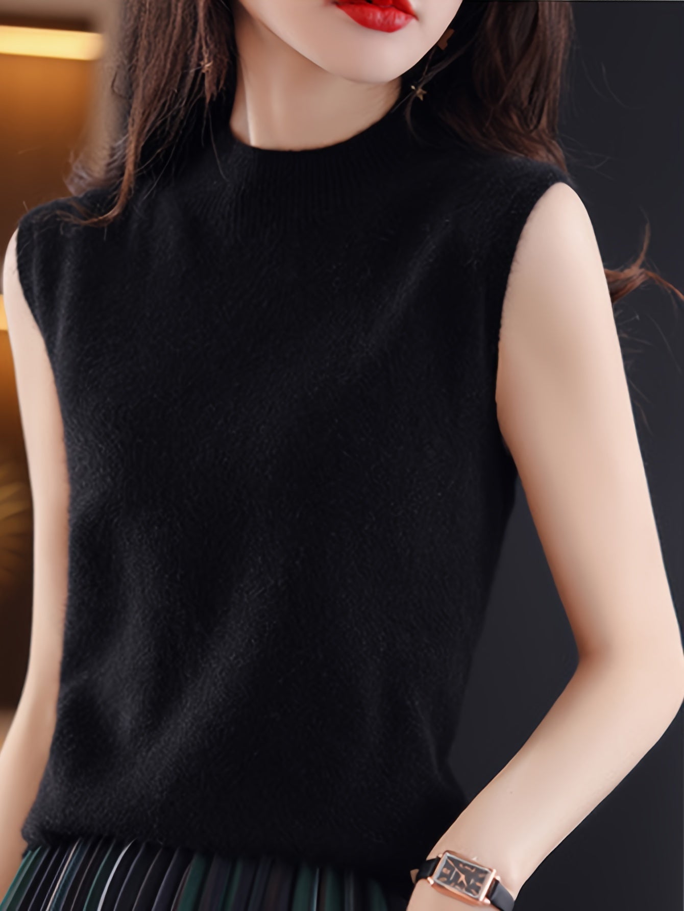 New Women's Vest Women Spring Summer Slim Ladies Short Solid Color All Matching Half High Neck with Sleeveless Top Festive Atmosphere Clothing