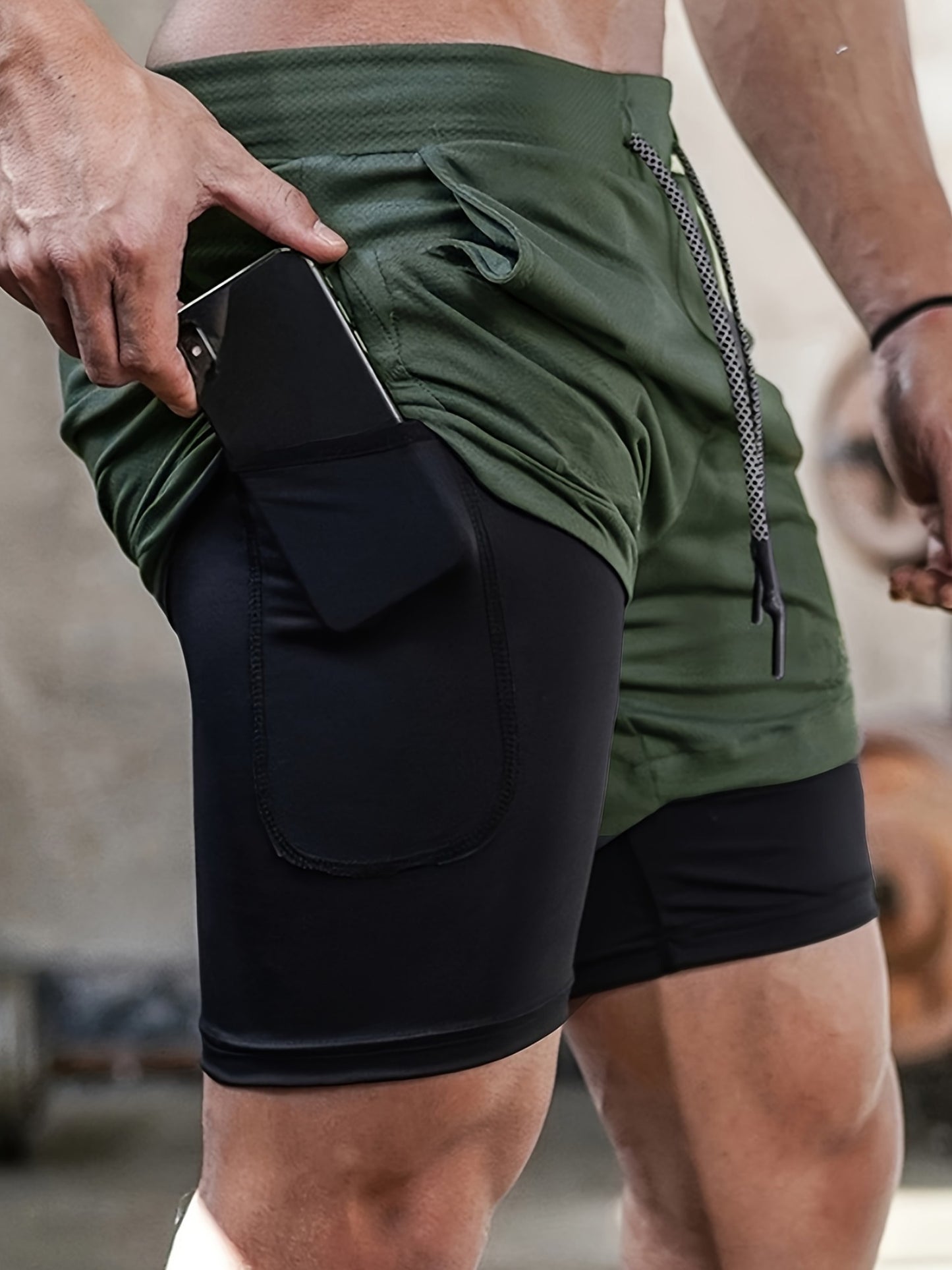 5pcs TNZI Gym Shorts Men'S 2-In-1 Double Layer With Inner Pocket, High Stretch Sports For Summer Workout Training, Running Athletic Compression Mens Basketball Bike Clothing Clothes Mesh Sets Gear Football Fitness Leggings Short De Hombre Gym