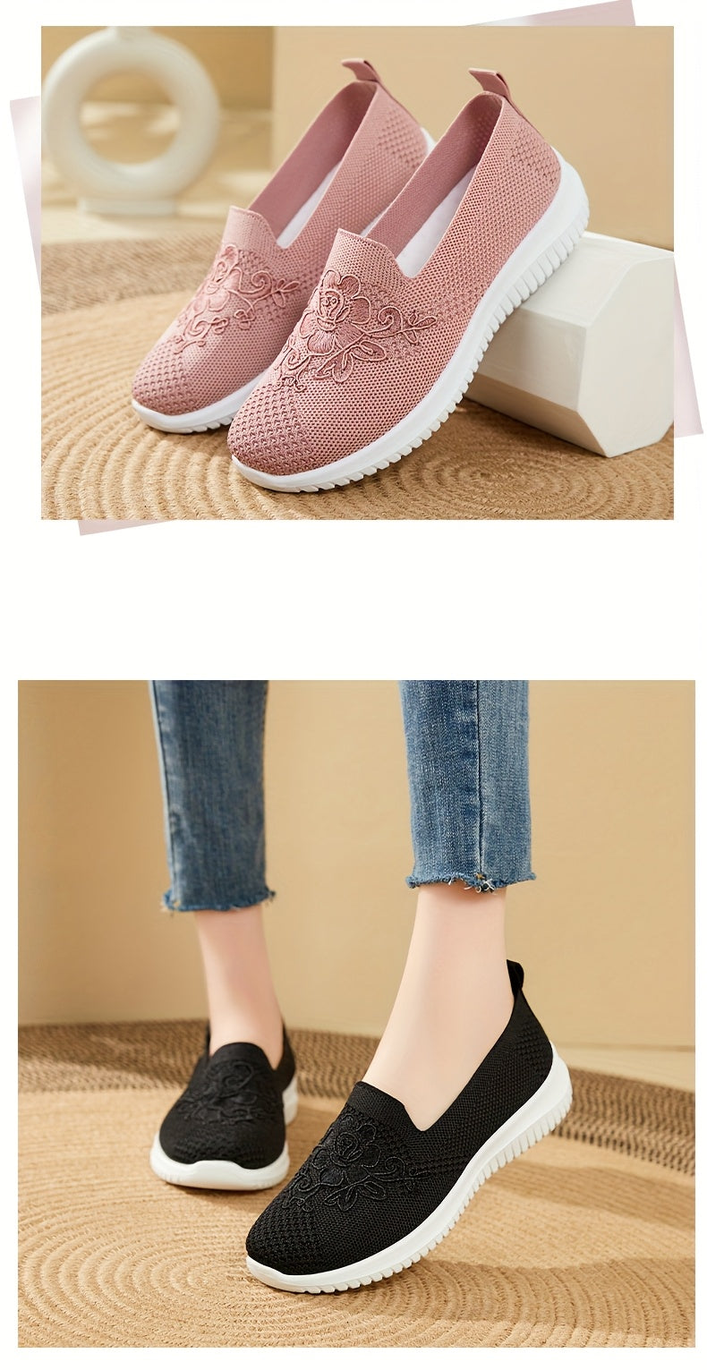 Women'S Breathable Hollow Flat Shoes, Shallow Mouth Flower Solid Color Mesh Shoes, Fashionable Lazy Shoes