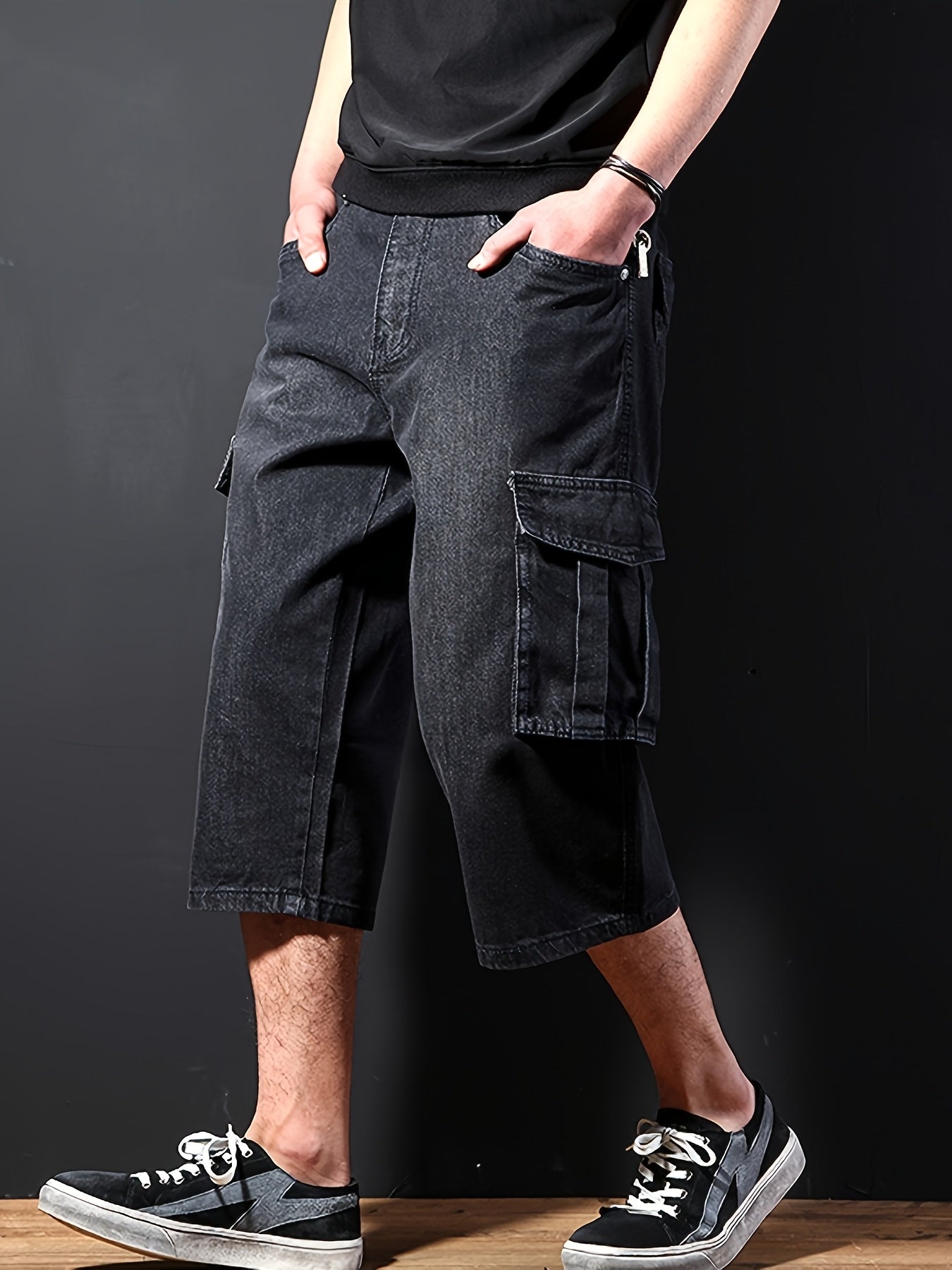 Men'S Loose Fit Multi- Work Outdoor Casual Denim Cargo Shorts