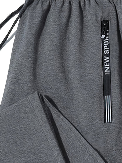 Men'S Sports Jogging Pants, with Zipper Pockets And Elastic Drawstring Waist - All-Season Full Zipper Fitness Pants, Straight-Leg Casual Trousers, Suitable for Fitness And Daily Wear (Black, Gray) - Machine Washable, Suitable for Jogging