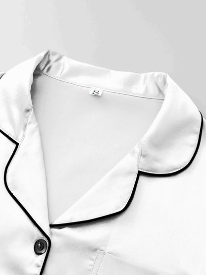 Casual Fashion Comfortable Spring/Summer/Autumn Satin Color Ding Short Sleeve Shirt & Elastic Shorts & Elastic Pants Three-piece Pajama Set