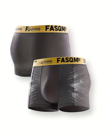 Random Set Of 6 Men's Stylish And Comfortable Boxer Briefs, Featuring Breathable Mesh Patches And Stretchy Fabric. Available In Casual Solid Colors Like Green, Sky Blue, Black, And Deep Gray, with A Contrasting Letter Print On The Waistband.