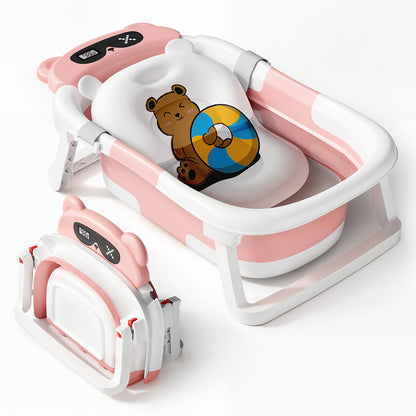 Baby Bathtub, Collapsible Bathtub For Newborn To Toddler, Durable Essential Infant Bath Tub, Portable Travel Baby Tub With Soft Cushion, No-Slip Hanging And Detachable