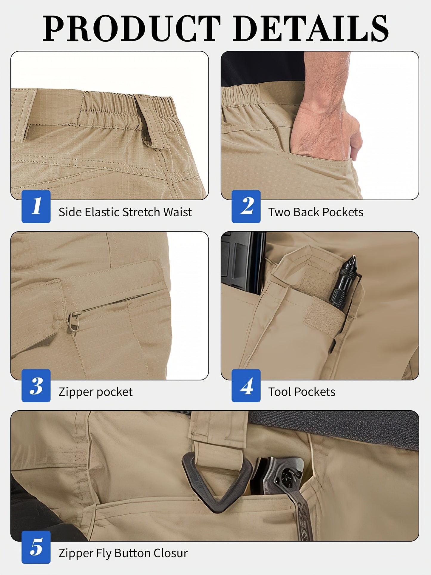 Men’s Cargo Shorts, Breathable Quick Dry Tactical Work Pants with Multi-Pocket Design