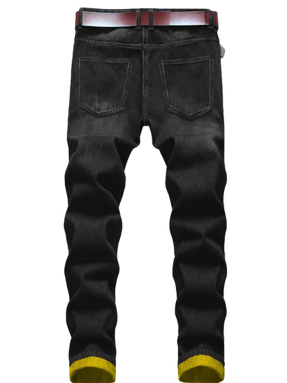 Men's Straight Leg Jeans - Classic Wash Distressed Travel