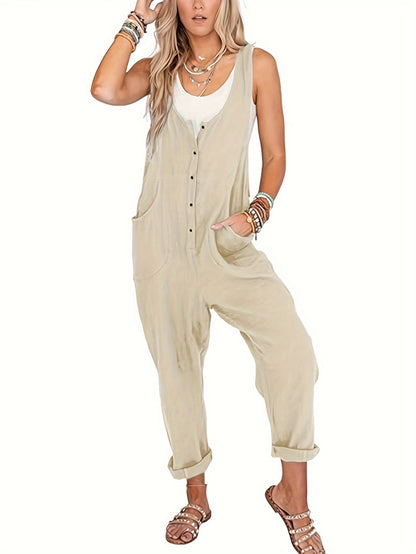 Women'S Overalls Linen Jumpsuits Loose Casual Jumpers with Pockets
