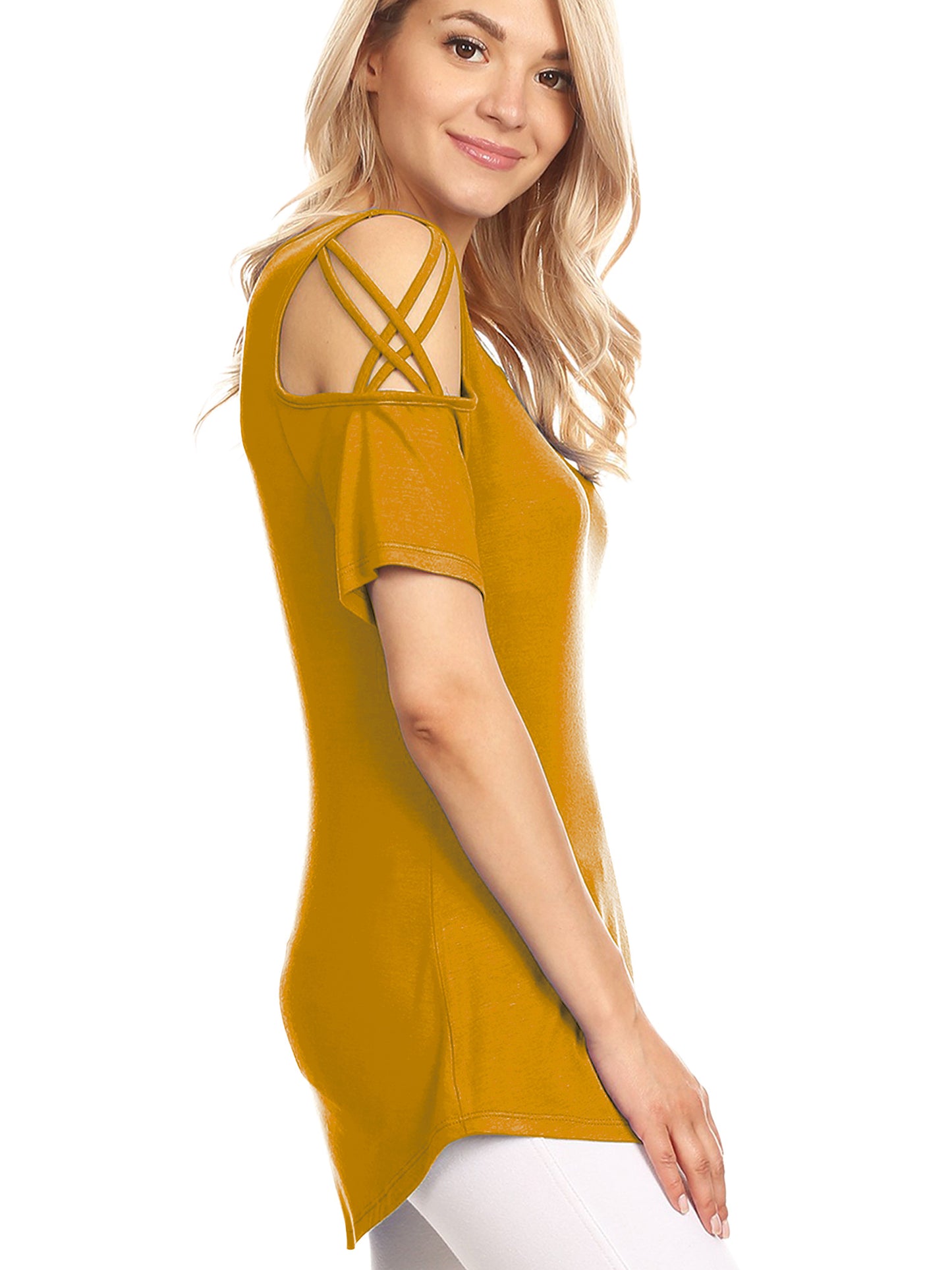 Women's Casual Open Strap Shoulder Short Sleeve Top