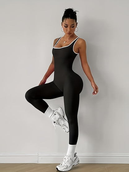 1pc YEFECY Women'S Sleeveless Square Collar Jumpsuit | 90% Nylon and 10% Elastic Fabric, Comfortable Thick, Impervious, Washable, Reusable, Suitable for Any Event, Exercise, Fitness, Pilates, Running, Yoga