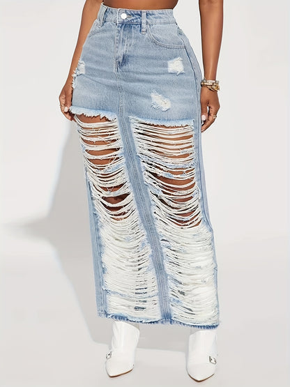 26AW Women'S Unbuttoned Retro Stylish Casual Elegant Mid-Chest Pocket Machine Washable Durable Multi-Functional Loose Hole-Punched Denim Long Dress Street Trendy Style